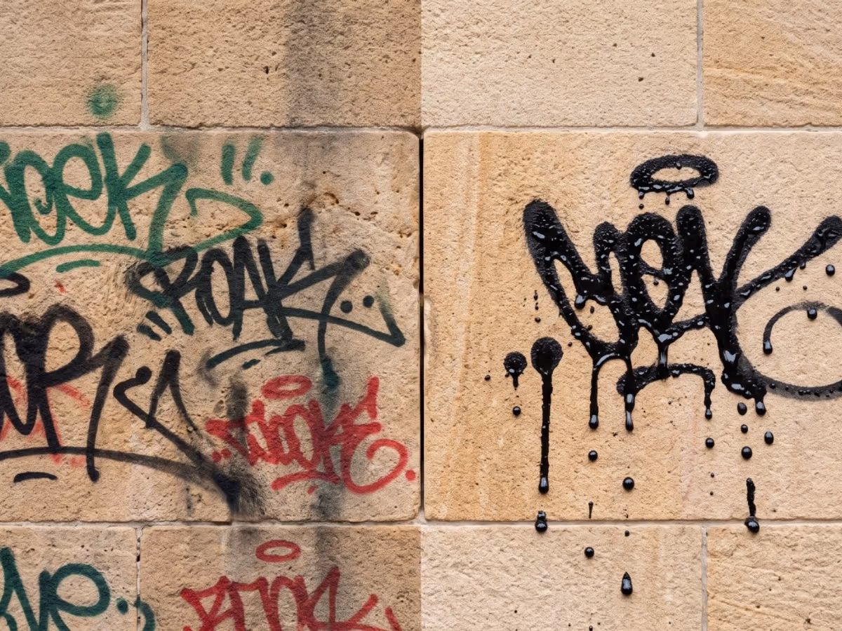 Piaskowiec z graffiti — powód zastosowania powłoki antygraffiti