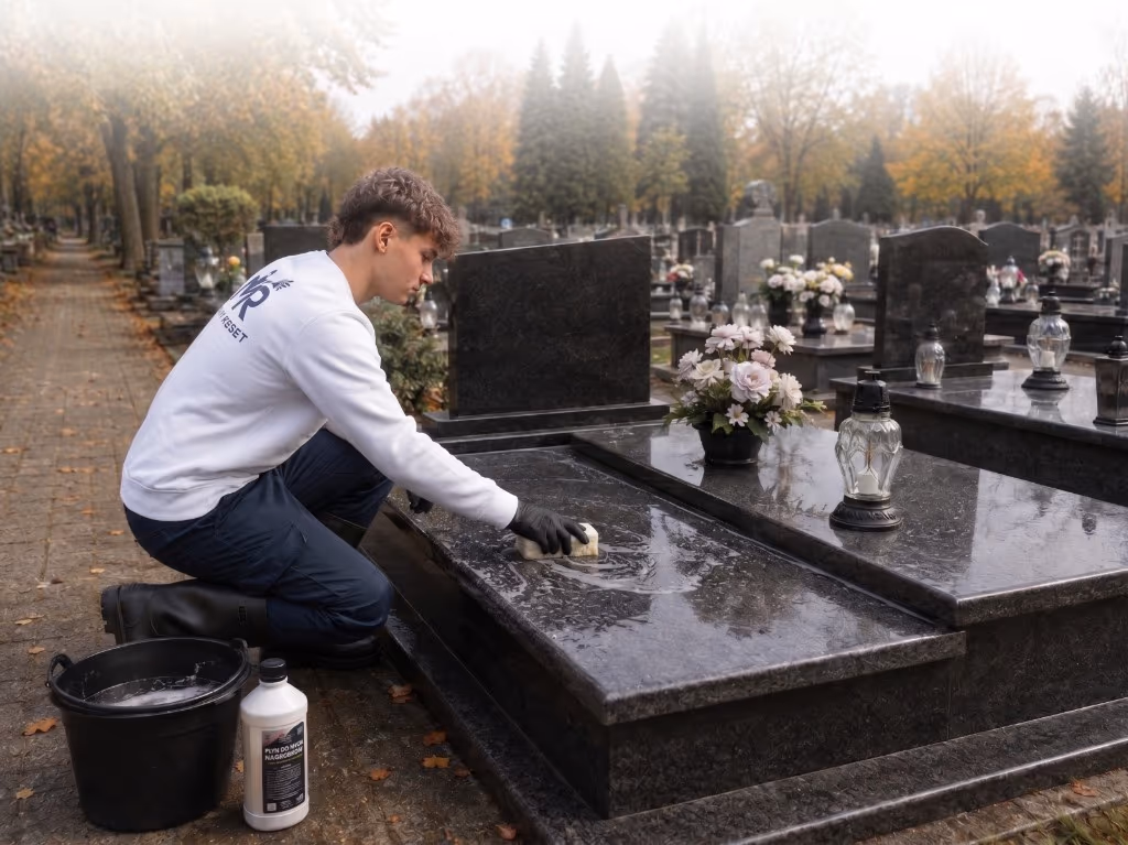 Mycie nagrobka — delikatne czyszczenie granitowej płyty